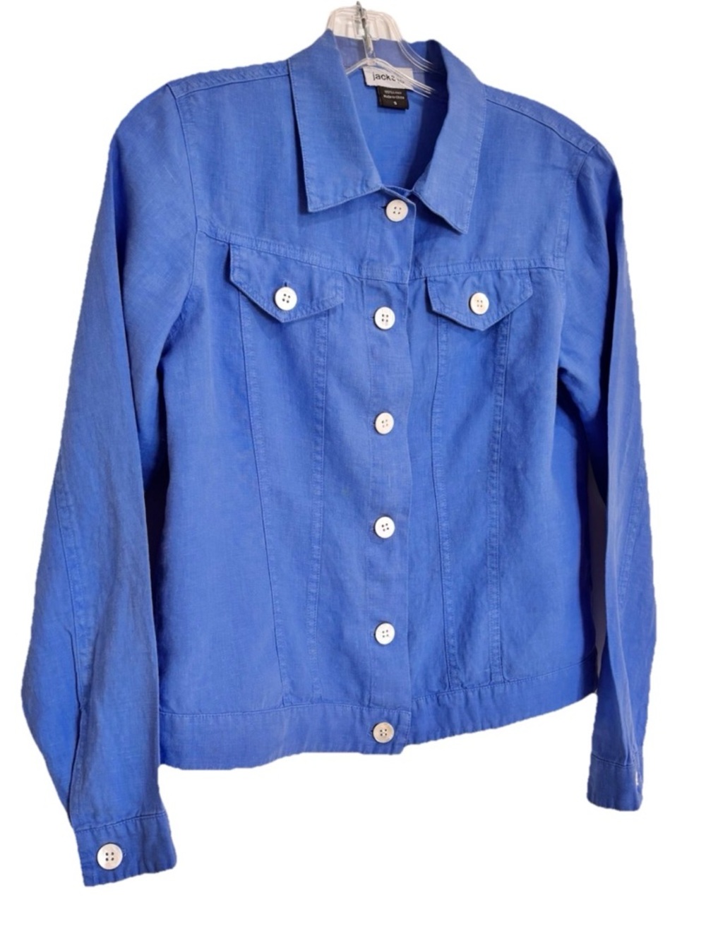 Jack & Jo Blue 100% Linen Truck Style Jacket Size Small